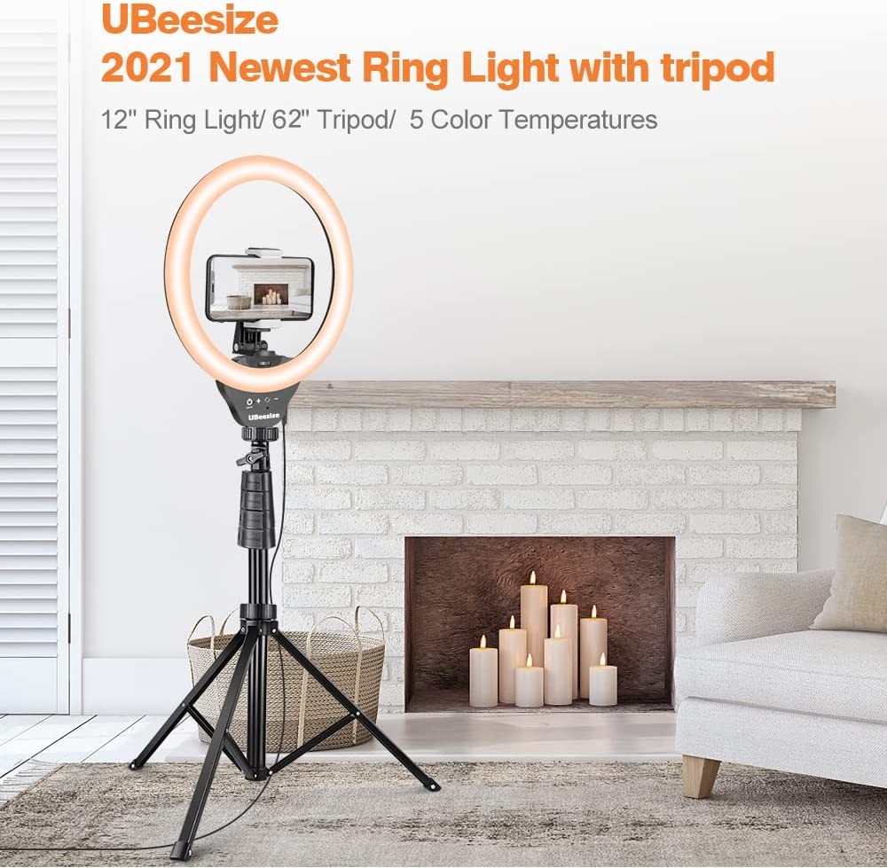UBeesize 12’’ Ring Light with Tripod, Selfie Ring Light with 62’’ Tripod Stand, Light Ring for Video Recording＆Live Streaming(YouTube, Instagram, TIK Tok), Compatible with Phones, Cameras and Webcams
