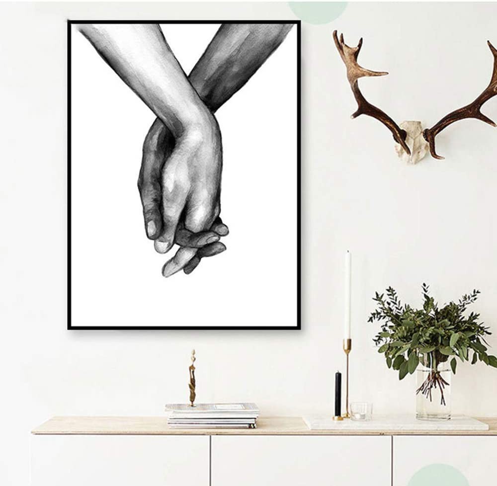 Kiddale Love and Hand in Hand Wall Art Canvas Print Poster,Simple Fashion Black and White Sketch Art Line Drawing Decor for Home Living Room Bedroom Office(Set of 3 Unframed, 16x20 inches)
